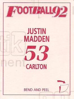 1992 Select AFL Stickers #53 Justin Madden Back